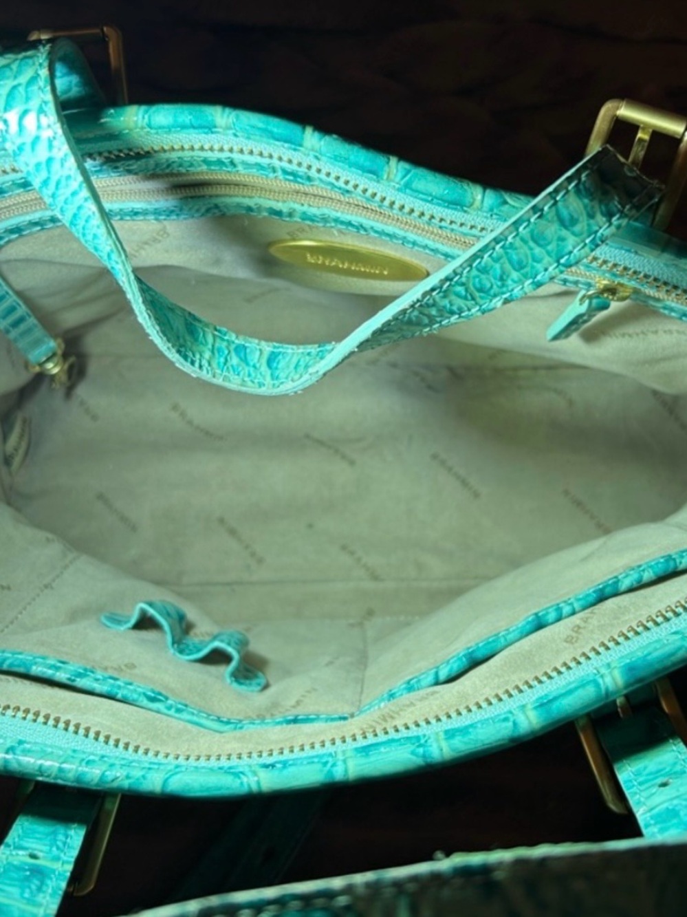 Brahmin Turquoise Croc-Embossed Tote with Removable Strap - Picture 5 of 6